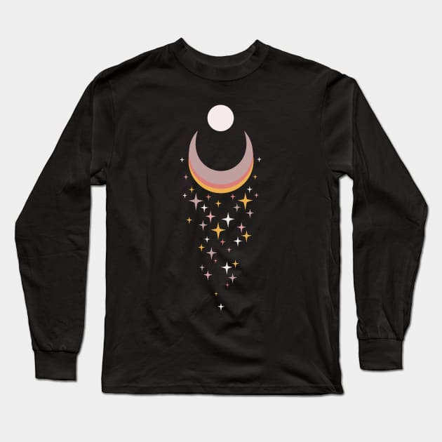 Celestial Moon and Stars Long Sleeve T-Shirt by glintintheeye